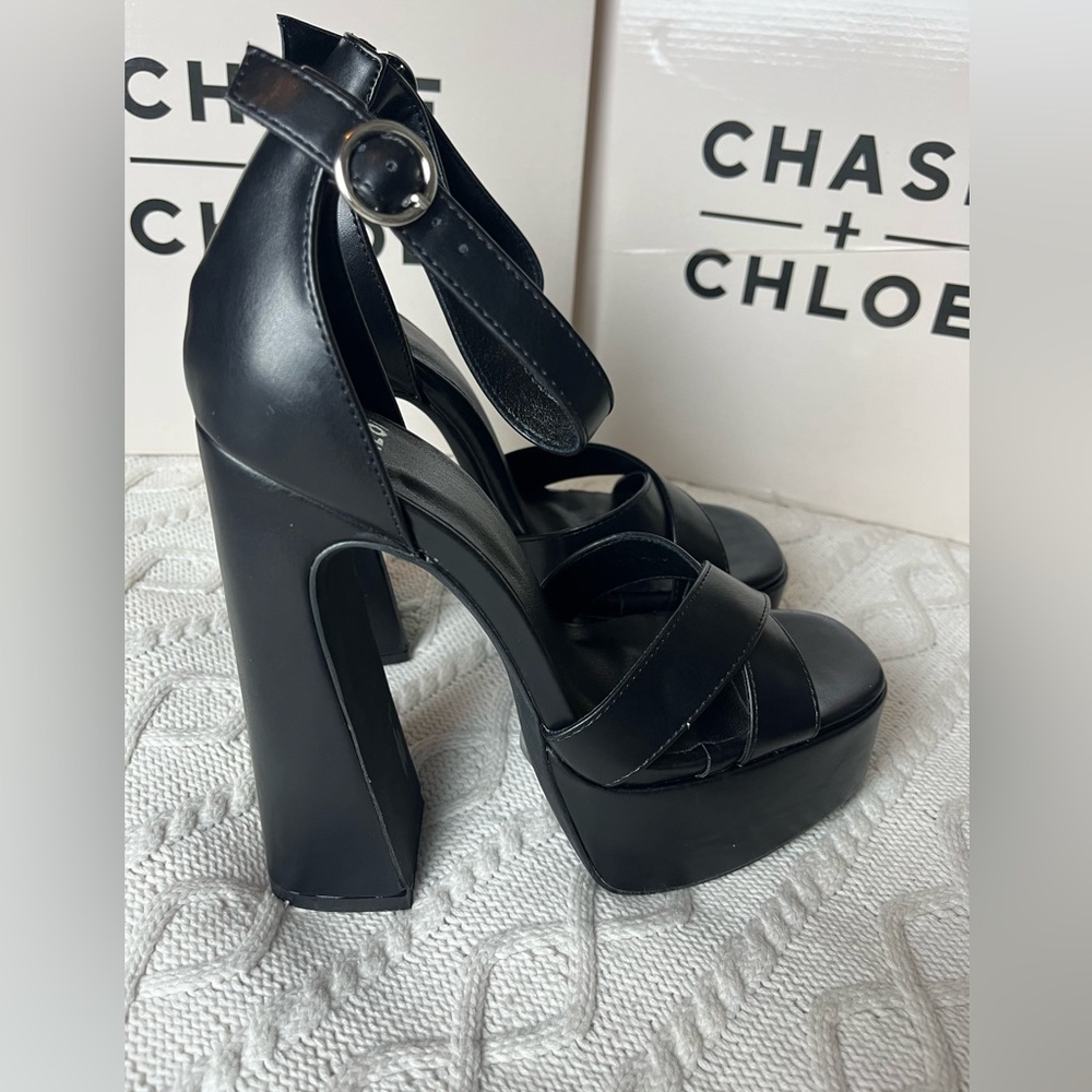 Chase + Chloe Black Platform Block Heel Sandals
